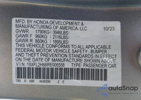 2024 Honda Civic Sport from USA, damaged, VIN 19XFL2H88RE006558